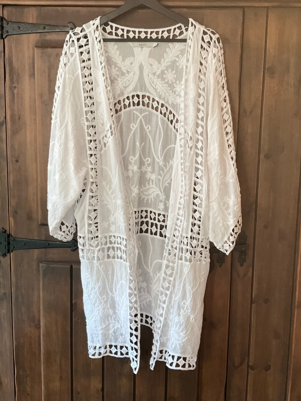 NEXT UK White Embroidered Lace Crochet Kimono Cover Up Medium NWOT Boho